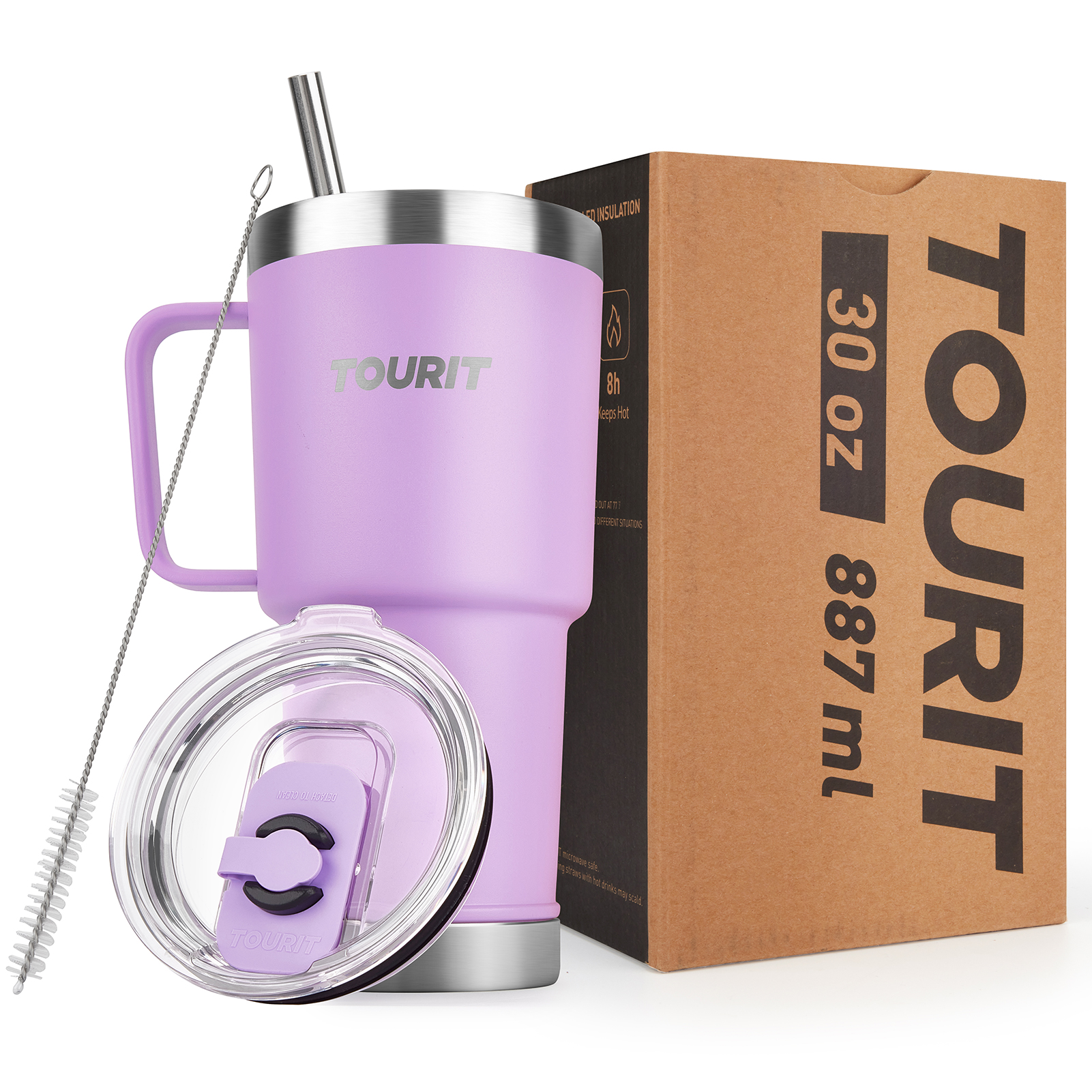 TOURIT 40 oz Tumbler with Handle and Straw Violets