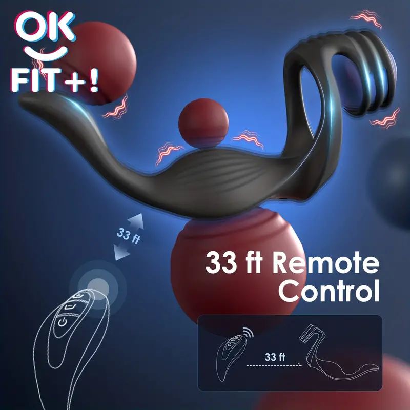 Adjustable Men's Delay Penis Vibration Ring & Butt Plug Stimulator