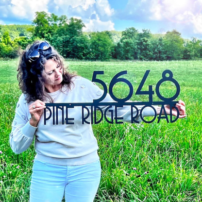 Mid Century Modern Metal House Number Sign, Retro Style Address Plaque with Street Name, Custom MCM House Number Wall Decor