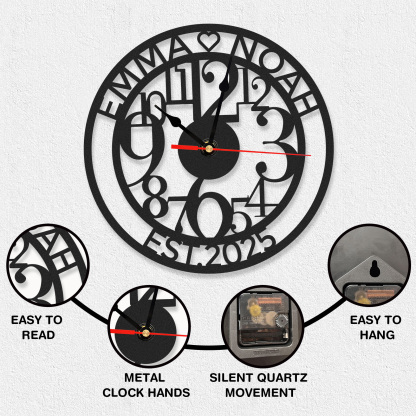 Personalized Mechanic Metal Wall Clock with Custom Name, Gear and Wrench Design, Silent Battery Operated Garage Workshop Decor