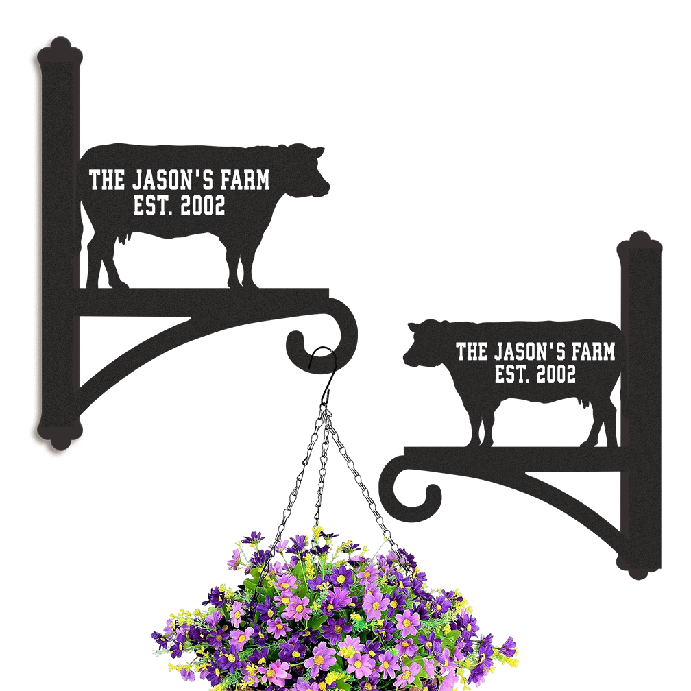 Custom Farm Plant Hanger Wall Bracket with Cow Design, Personalized Metal Hook for Hanging Plants, Bird Feeders, Outdoor Farmhouse Garden Decor