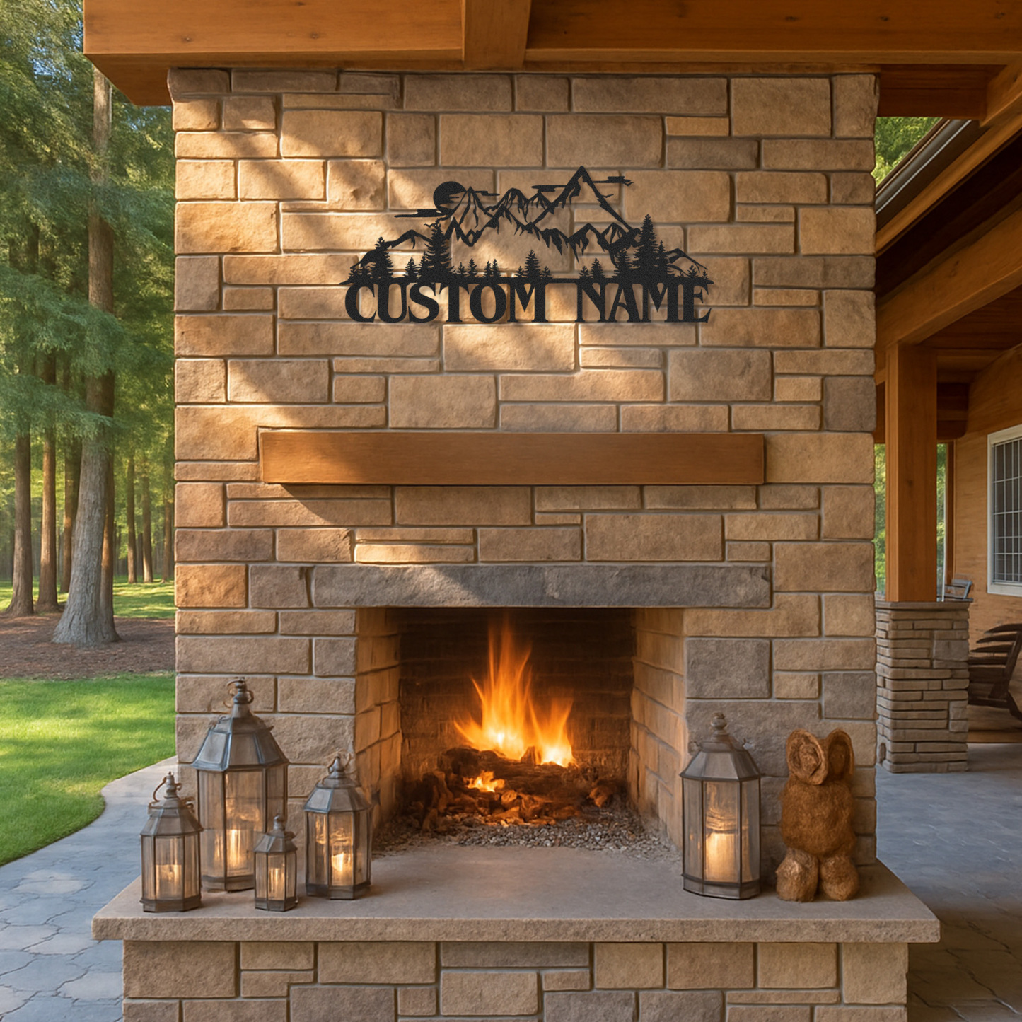 Mountain Landscape Metal Sign, Custom Forest Cabin Wall Decor, Personalized Rustic Name Sign