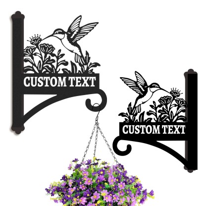 Custom Hummingbird Wall Plant Hanger with Text, Personalized Metal Bracket for Hanging Baskets, Wind Chimes, or Bird Feeders Outdoor Decor