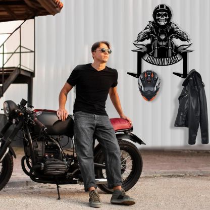 Vintage Iron Motorcycle Helmet Holder , Handmade Wall Hook with Personalized Name-MetalsignX