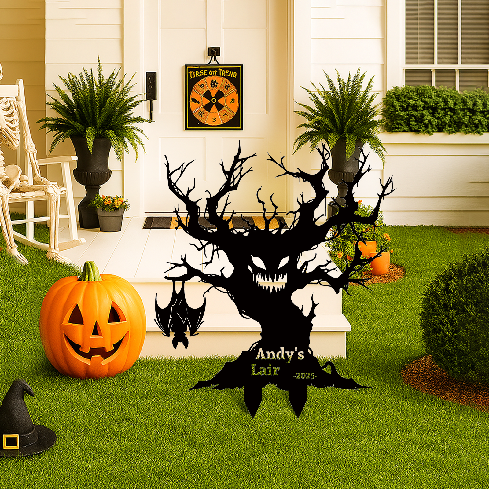 Custom Halloween Metal Garden Stake Halloween Metal Yard Art Sign Personalized Black Cat Scary Horror Outdoor Decor Spooky Season