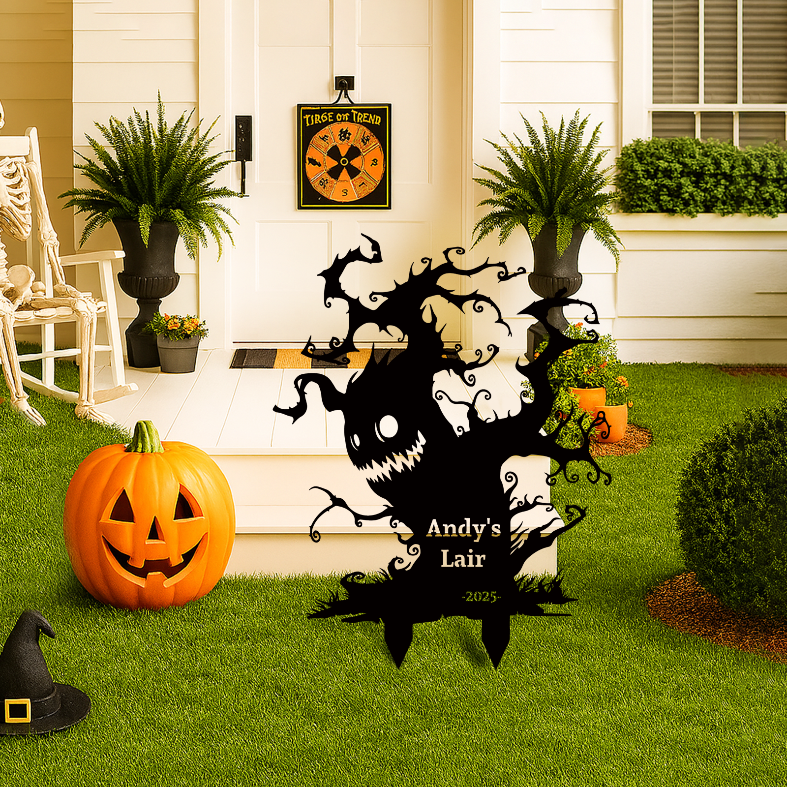 Custom Halloween Metal Garden Stake Halloween Metal Yard Art Sign Personalized Black Cat Scary Horror Outdoor Decor Spooky Season