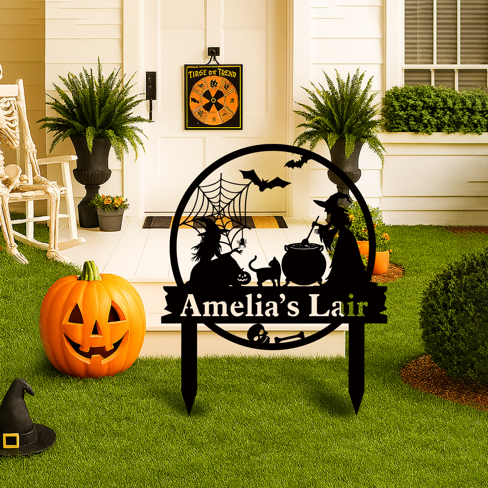 Personalized Metal Witch Garden Sign With Stakes Halloween Outdoor Decor Personalized Halloween Witches Stake, Witch Spooky Yard Stake