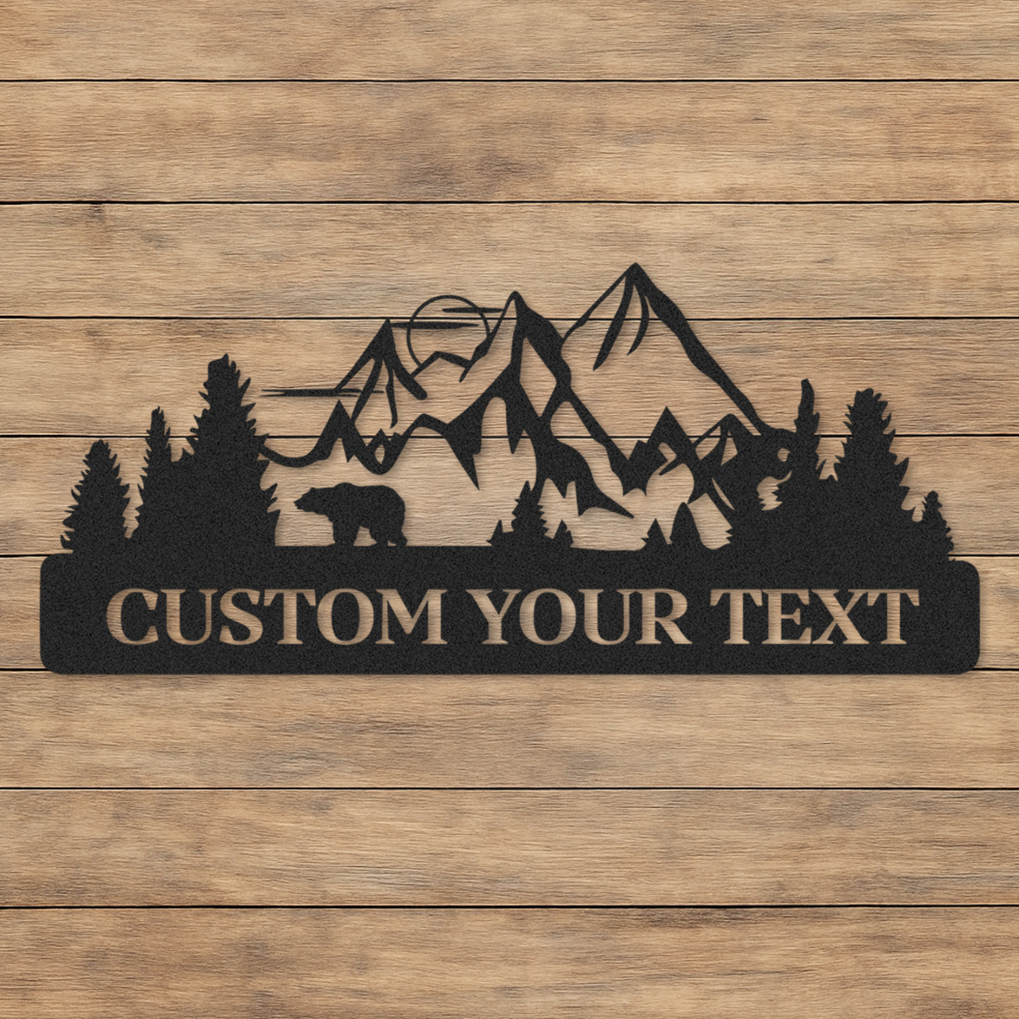 Custom Bear and Mountain Metal Sign, Personalized Cabin Decor, Outdoor Forest Name Sign for Campers