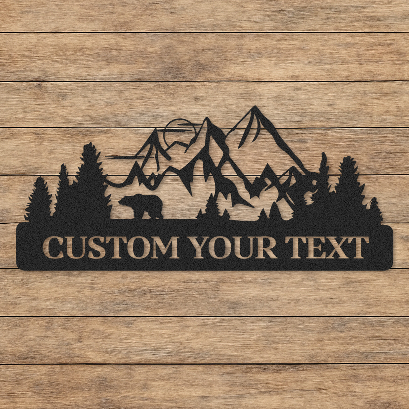 Custom Bear and Mountain Metal Sign, Personalized Cabin Decor, Outdoor Forest Name Sign for Campers