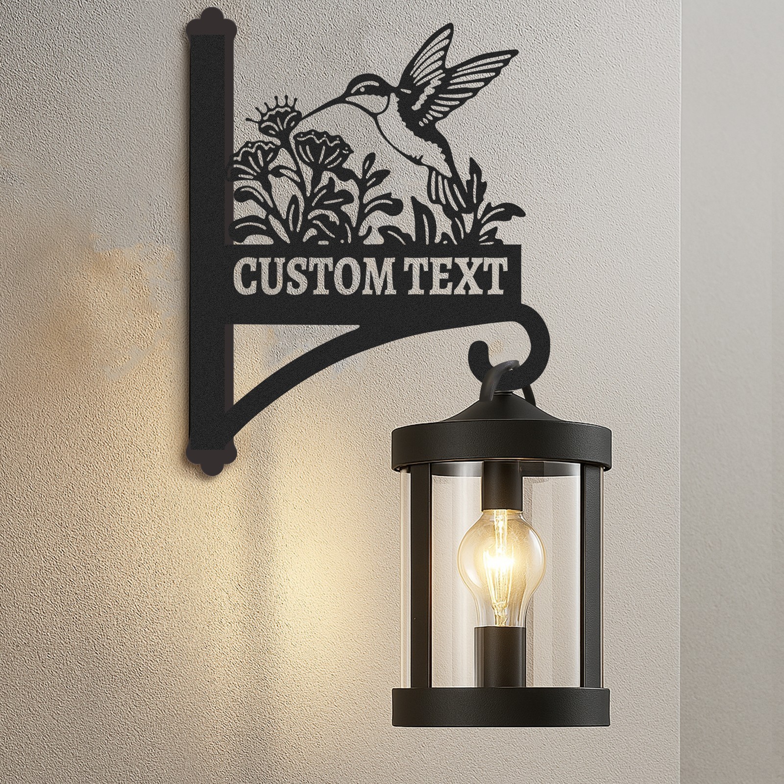 Custom Hummingbird Wall Plant Hanger with Text, Personalized Metal Bracket for Hanging Baskets, Wind Chimes, or Bird Feeders Outdoor Decor