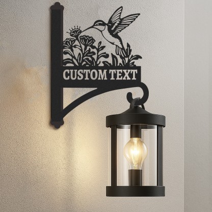Custom Hummingbird Wall Plant Hanger with Text, Personalized Metal Bracket for Hanging Baskets, Wind Chimes, or Bird Feeders Outdoor Decor