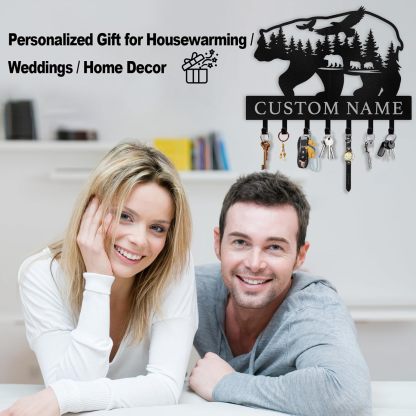 Personalized Polar Deer & Bear Key Holder on Wall | Wall-Mounted Key Organizer Rack-MetalsignX