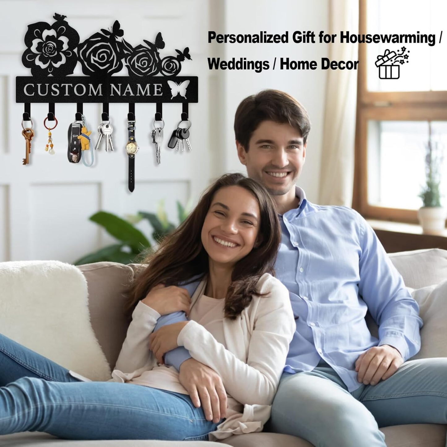 Butterfly & Flowers Metal Key Holder ， Elegant Wall Decor & Organization-MetalsignX