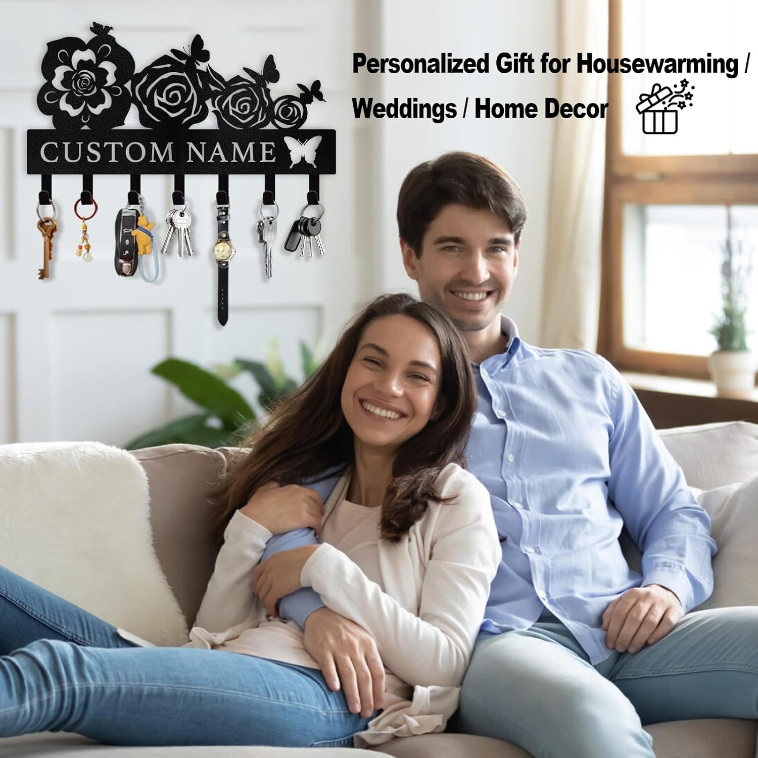 Butterfly & Flowers Metal Key Holder ， Elegant Wall Decor & Organization-MetalsignX