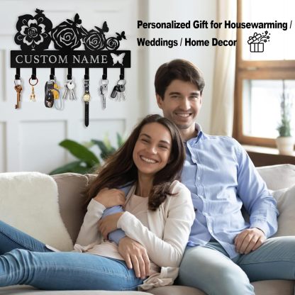 Butterfly & Flowers Metal Key Holder ， Elegant Wall Decor & Organization-MetalsignX