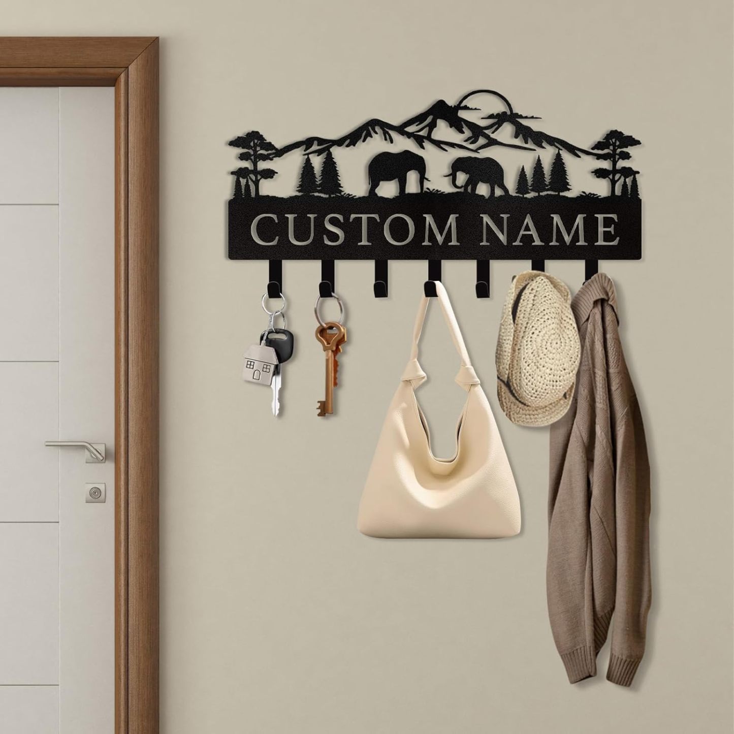 Personalized Polar Deer & Bear Key Holder on Wall | Wall-Mounted Key Organizer Rack-MetalsignX