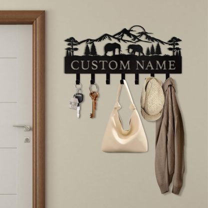 Personalized Polar Deer & Bear Key Holder on Wall | Wall-Mounted Key Organizer Rack-MetalsignX