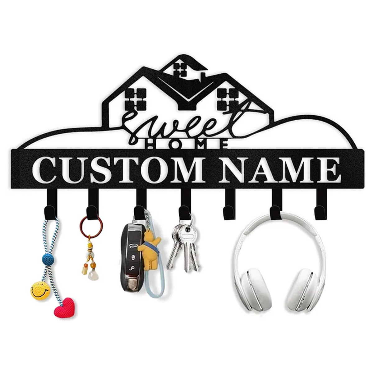 Custom Name Metal Key Holder Wall Mount, Organizer Rack for Home Entryway-MetalsignX