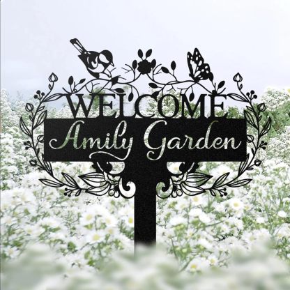 Custom Metal Garden Sign, Customized Butterfly Bird Garden Name Sign, Personalized Garden Signs-MetalsignX