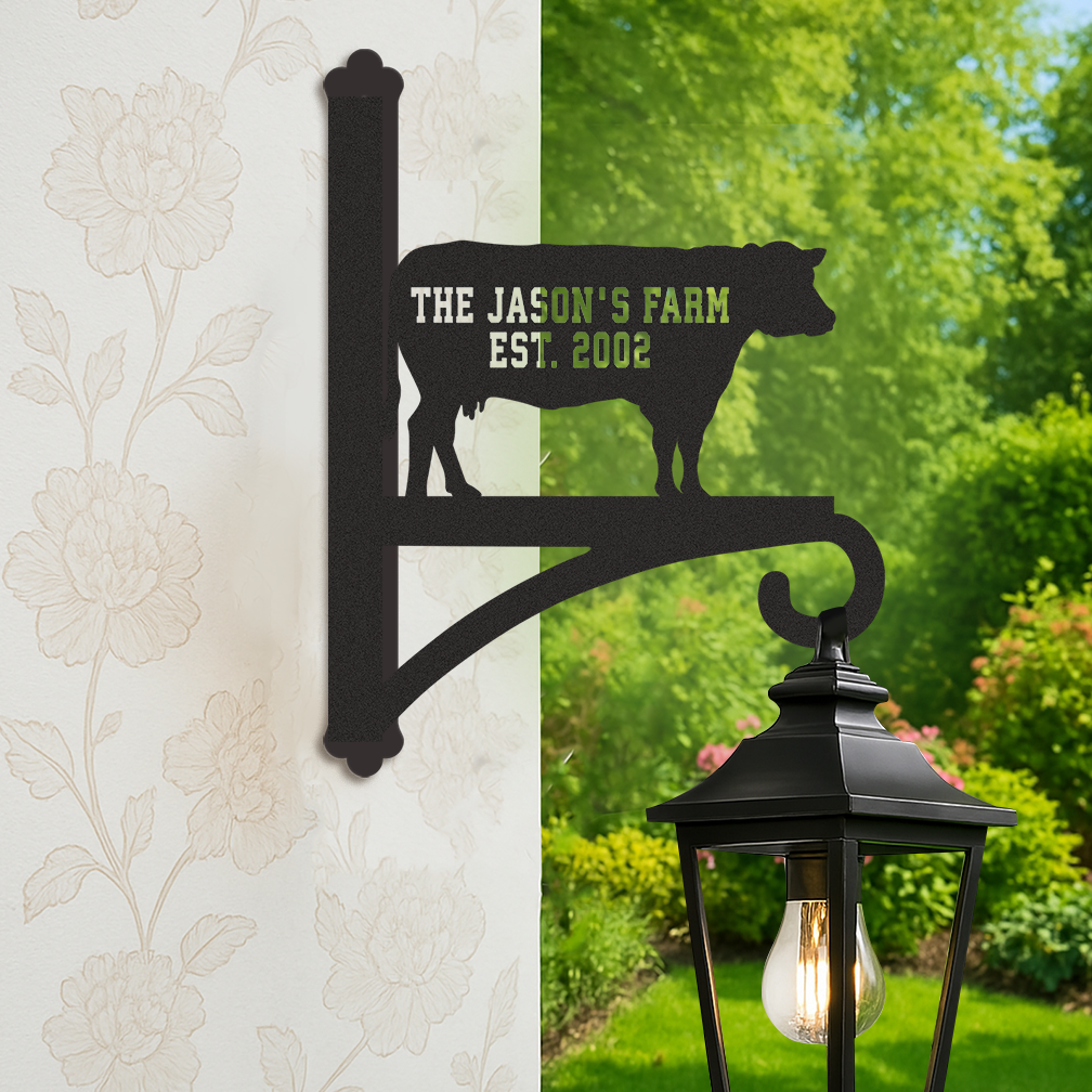 Custom Farm Plant Hanger Wall Bracket with Cow Design, Personalized Metal Hook for Hanging Plants, Bird Feeders, Outdoor Farmhouse Garden Decor