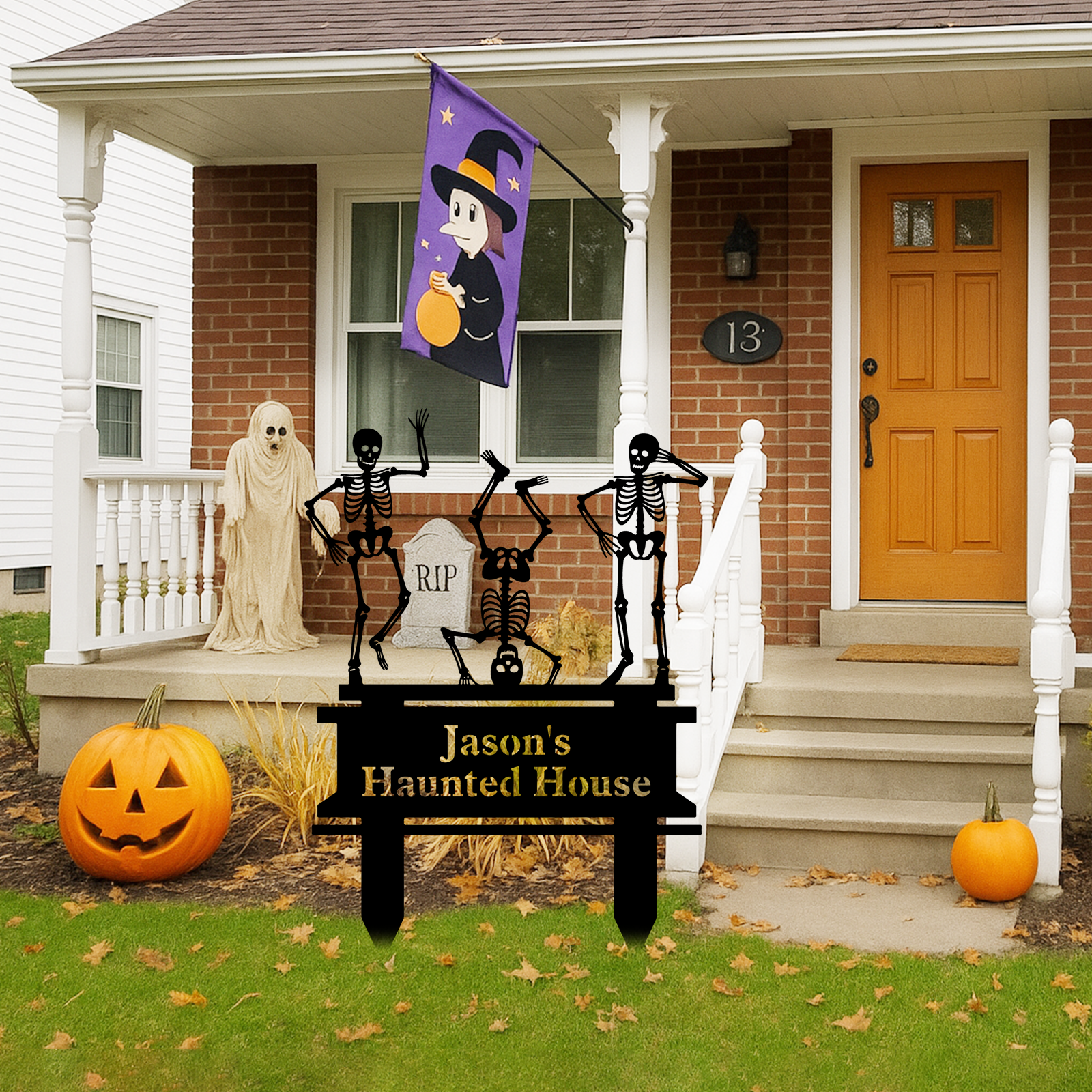 Personalized Skeleton Halloween Decor, Custom Halloween Outdoor Sign, Halloween Garden Sign, Metal Halloween Yard Stake, Custom Name Spooky Outdoor Decor