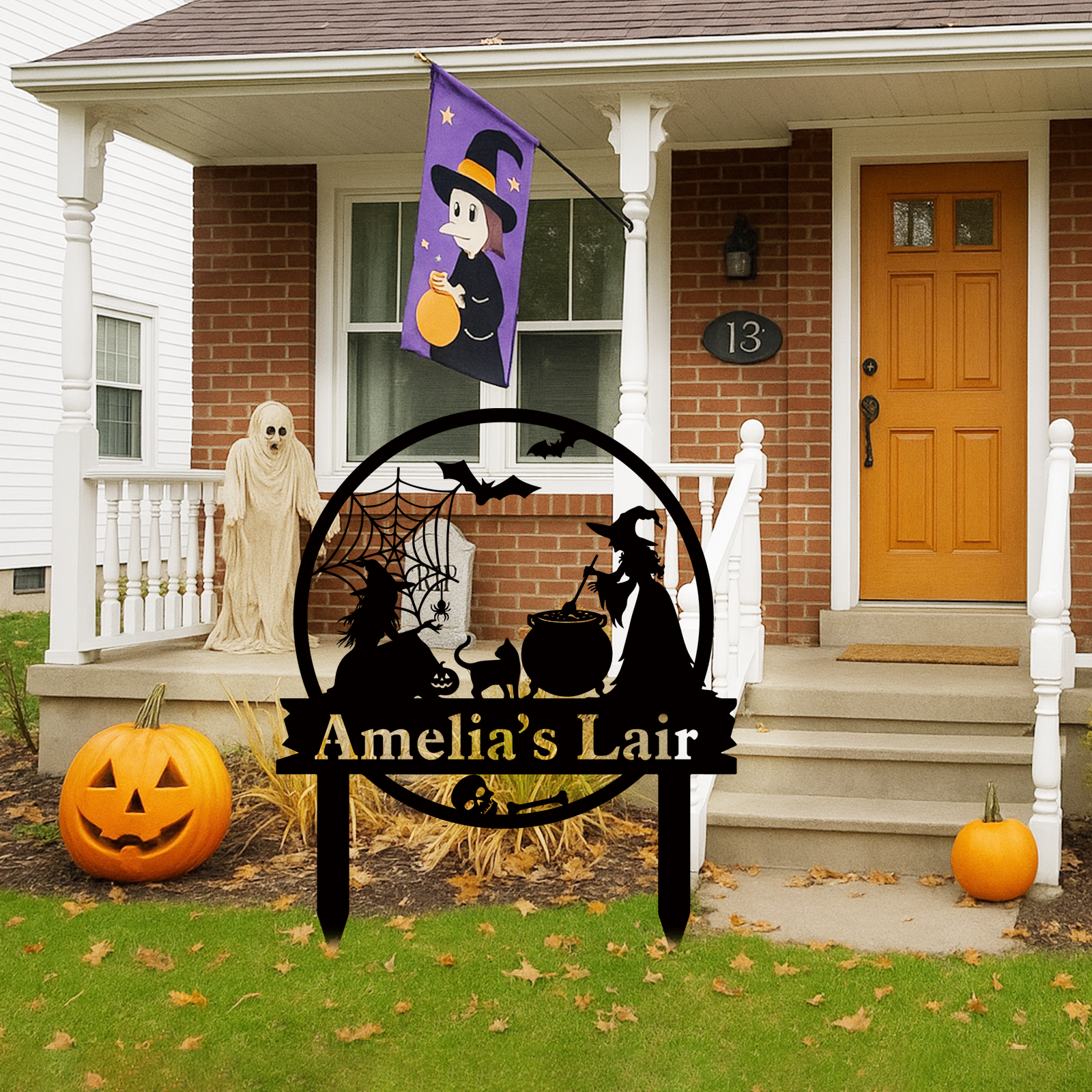 Personalized Metal Witch Garden Sign With Stakes Halloween Outdoor Decor Personalized Halloween Witches Stake, Witch Spooky Yard Stake