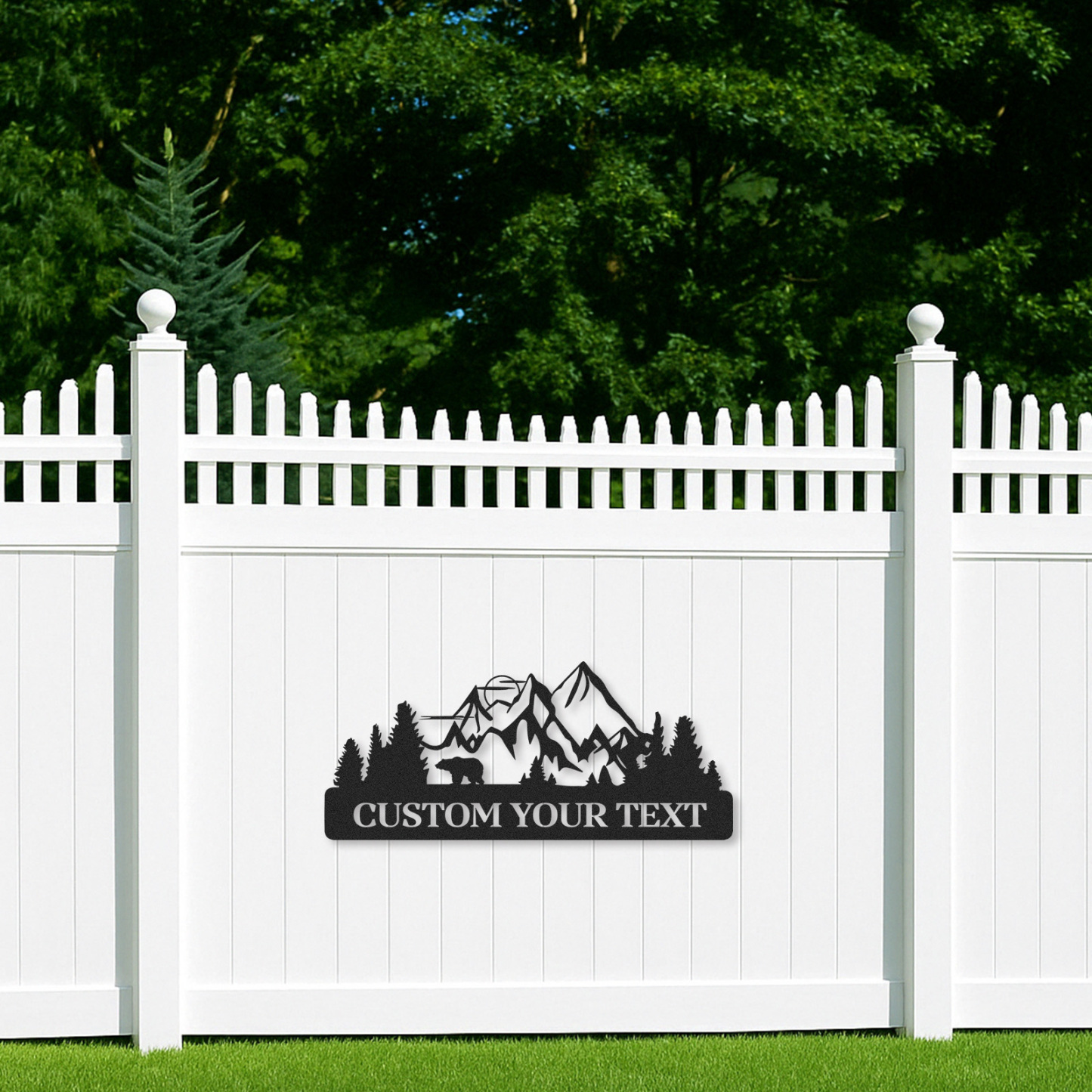 Custom Bear and Mountain Metal Sign, Personalized Cabin Decor, Outdoor Forest Name Sign for Campers