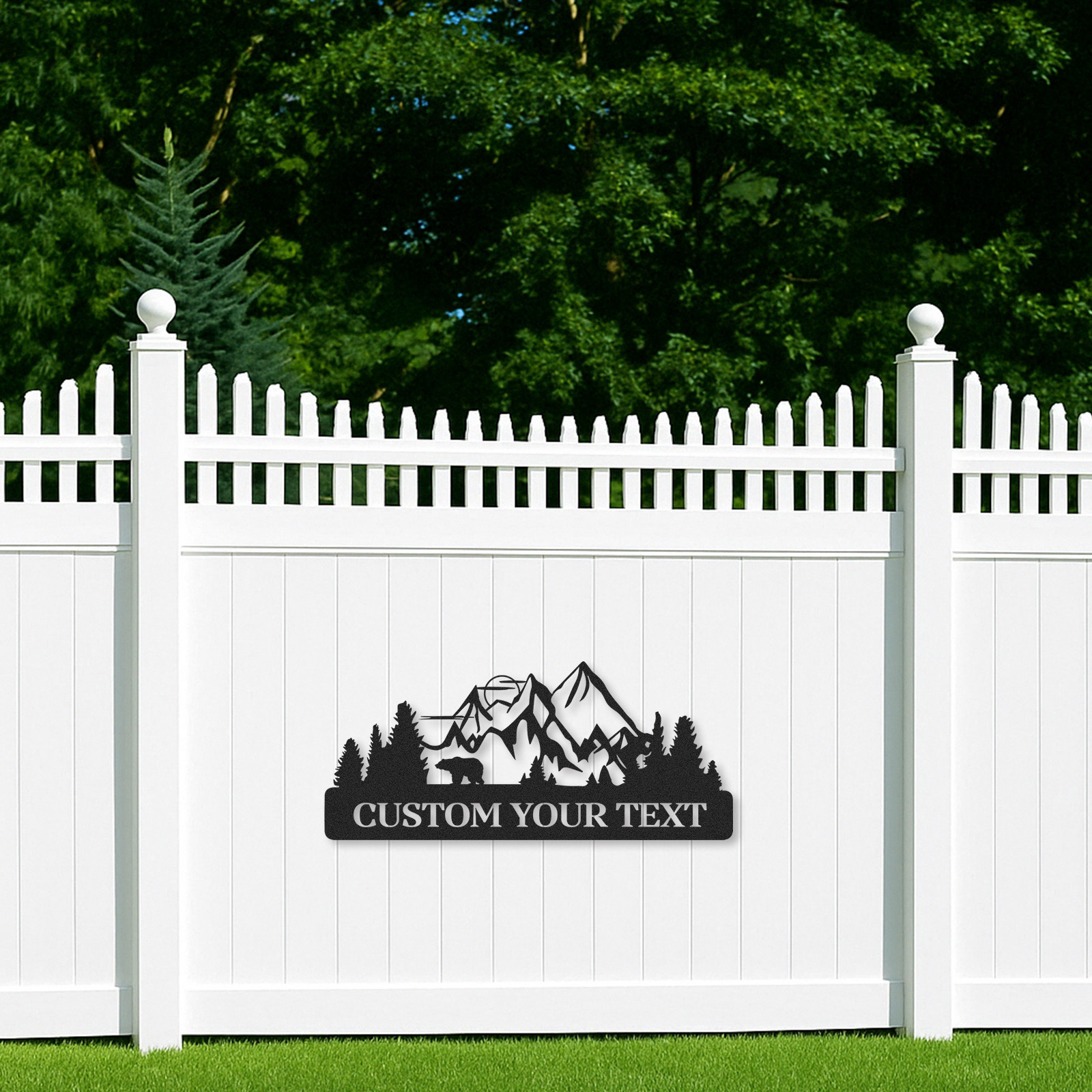 Custom Bear and Mountain Metal Sign, Personalized Cabin Decor, Outdoor Forest Name Sign for Campers