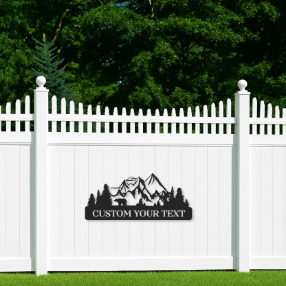 Custom Bear and Mountain Metal Sign, Personalized Cabin Decor, Outdoor Forest Name Sign for Campers