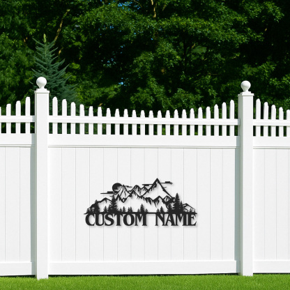 Mountain Landscape Metal Sign, Custom Forest Cabin Wall Decor, Personalized Rustic Name Sign