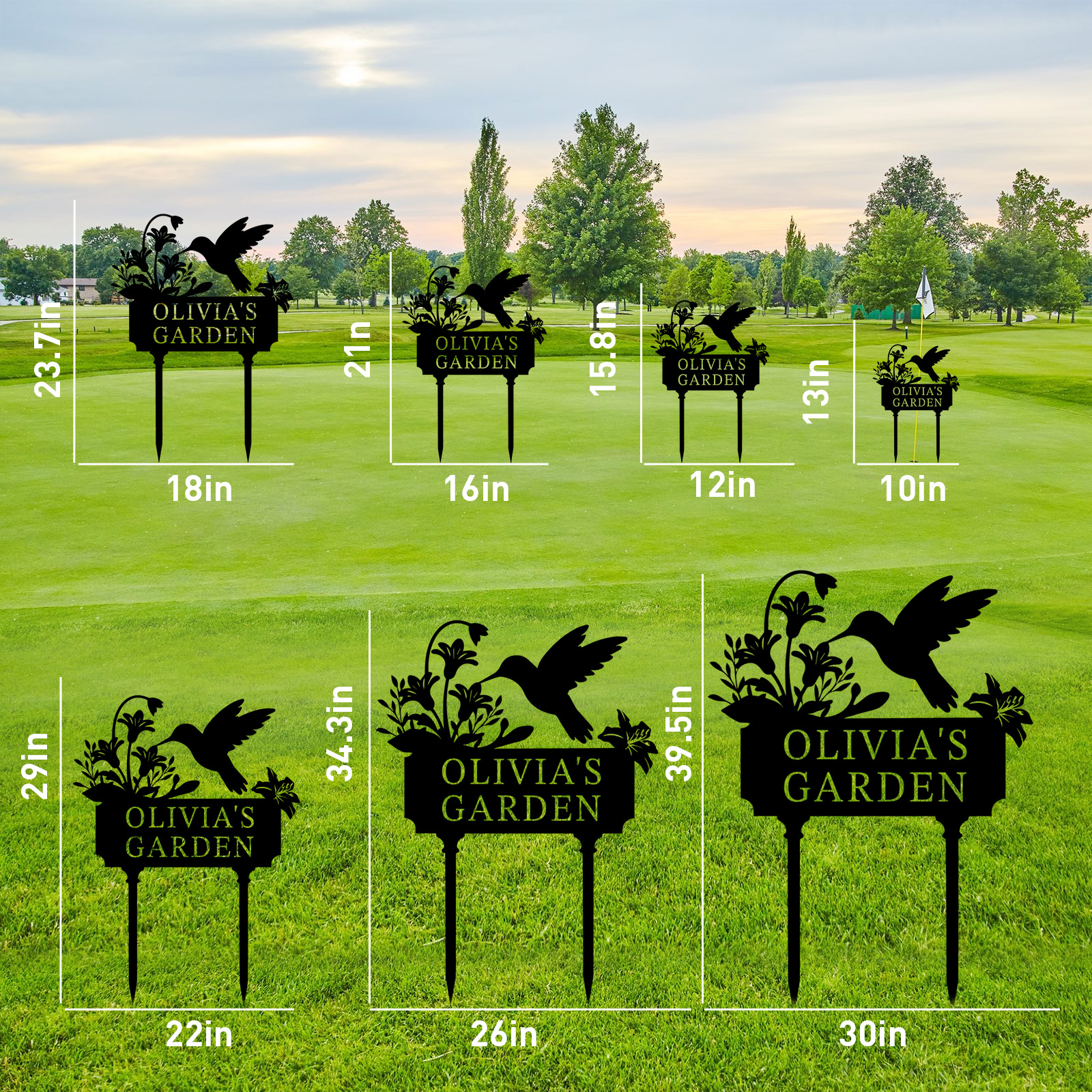 Custom Hummingbird Garden Stake, Personalized Flower Metal Sign with Name for Yard, Flower Bed, or Memorial Garden Decor