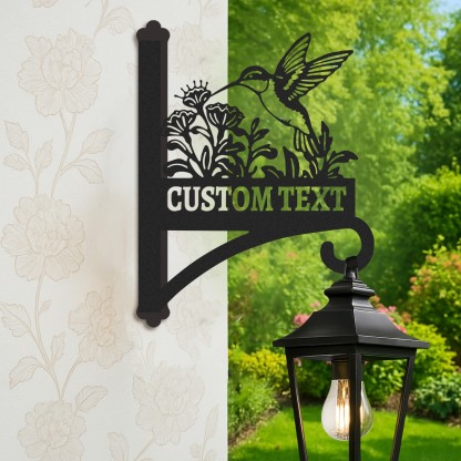 Custom Hummingbird Wall Plant Hanger with Text, Personalized Metal Bracket for Hanging Baskets, Wind Chimes, or Bird Feeders Outdoor Decor