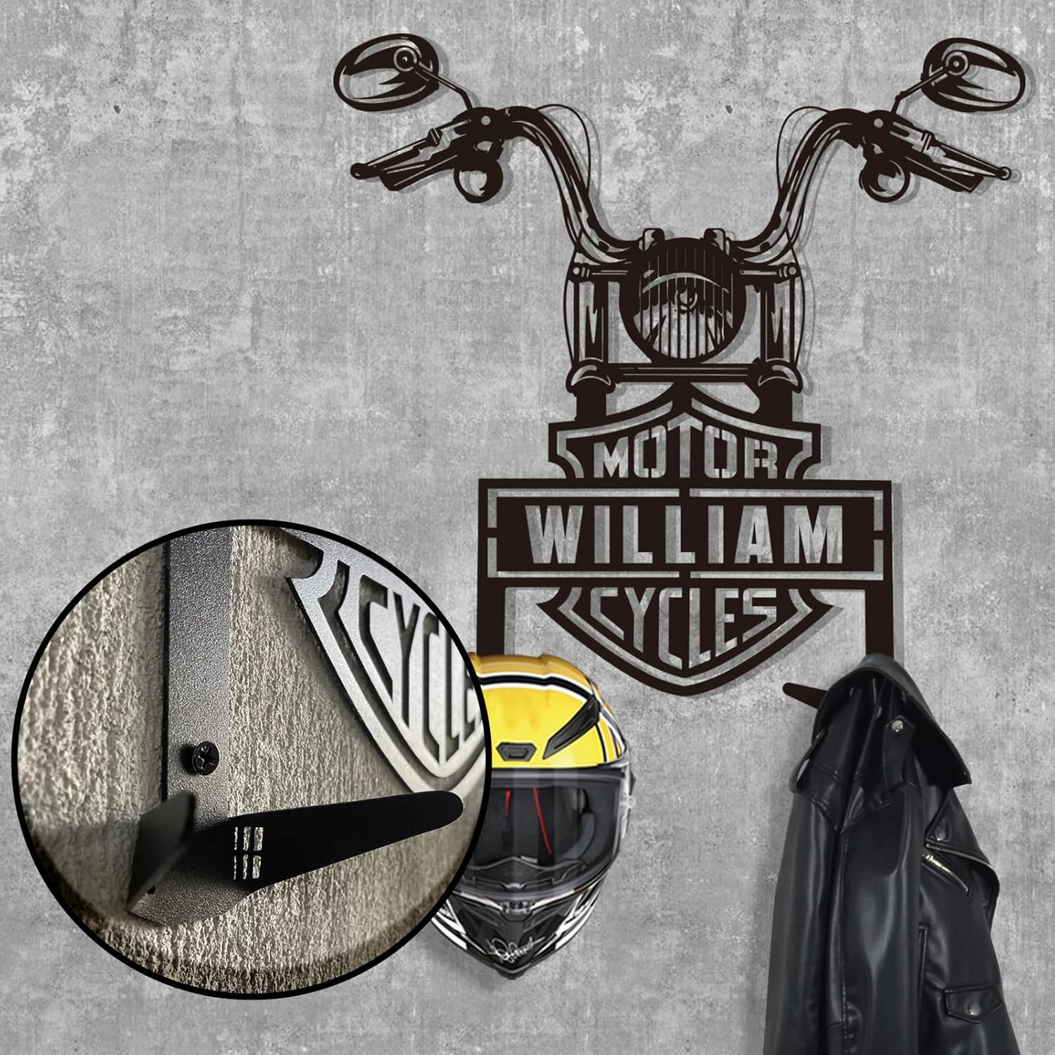 Rustic Wrought Iron Helmet Wall Mount ,Stylish Motorcycle Storage Solution-MetalsignX