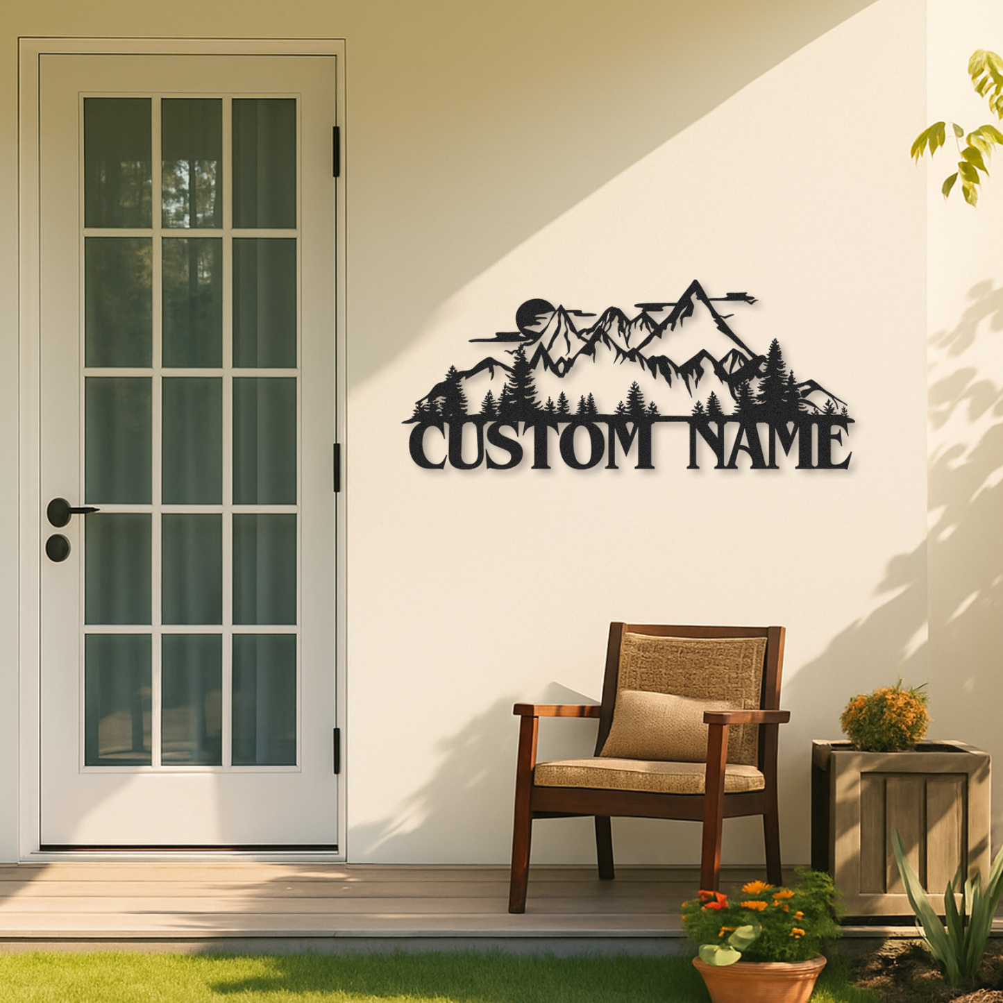 Mountain Landscape Metal Sign, Custom Forest Cabin Wall Decor, Personalized Rustic Name Sign