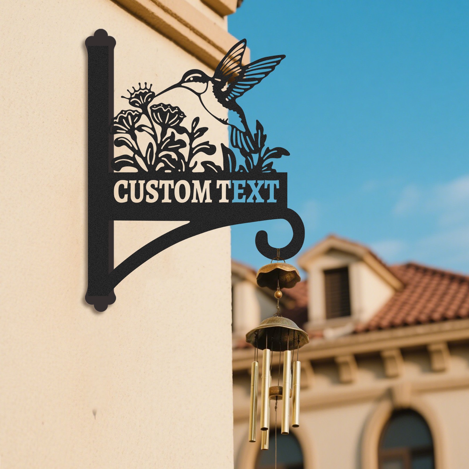 Custom Hummingbird Wall Plant Hanger with Text, Personalized Metal Bracket for Hanging Baskets, Wind Chimes, or Bird Feeders Outdoor Decor