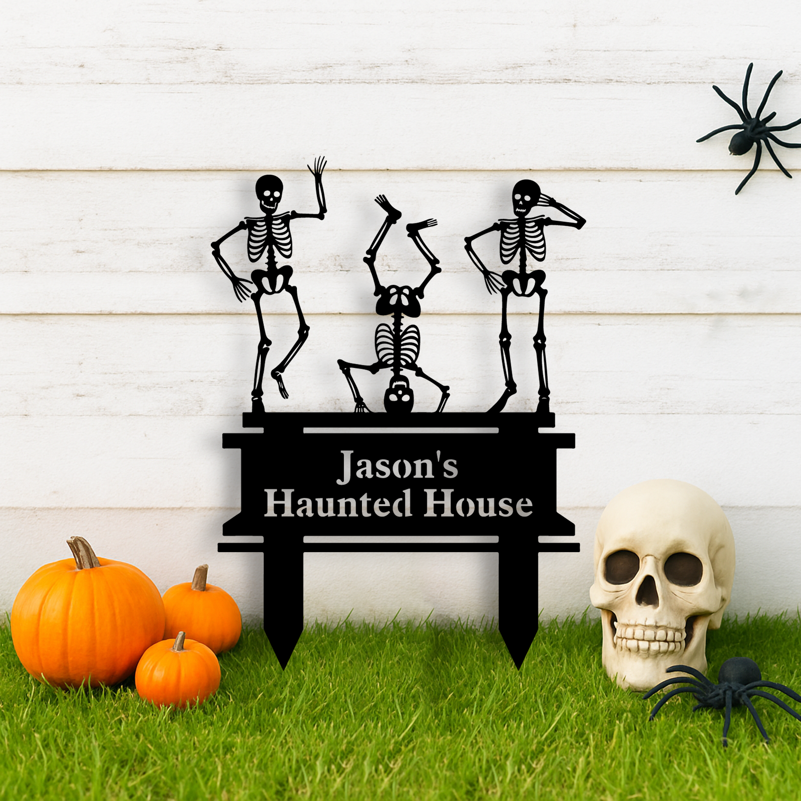 Personalized Skeleton Halloween Decor, Custom Halloween Outdoor Sign, Halloween Garden Sign, Metal Halloween Yard Stake, Custom Name Spooky Outdoor Decor