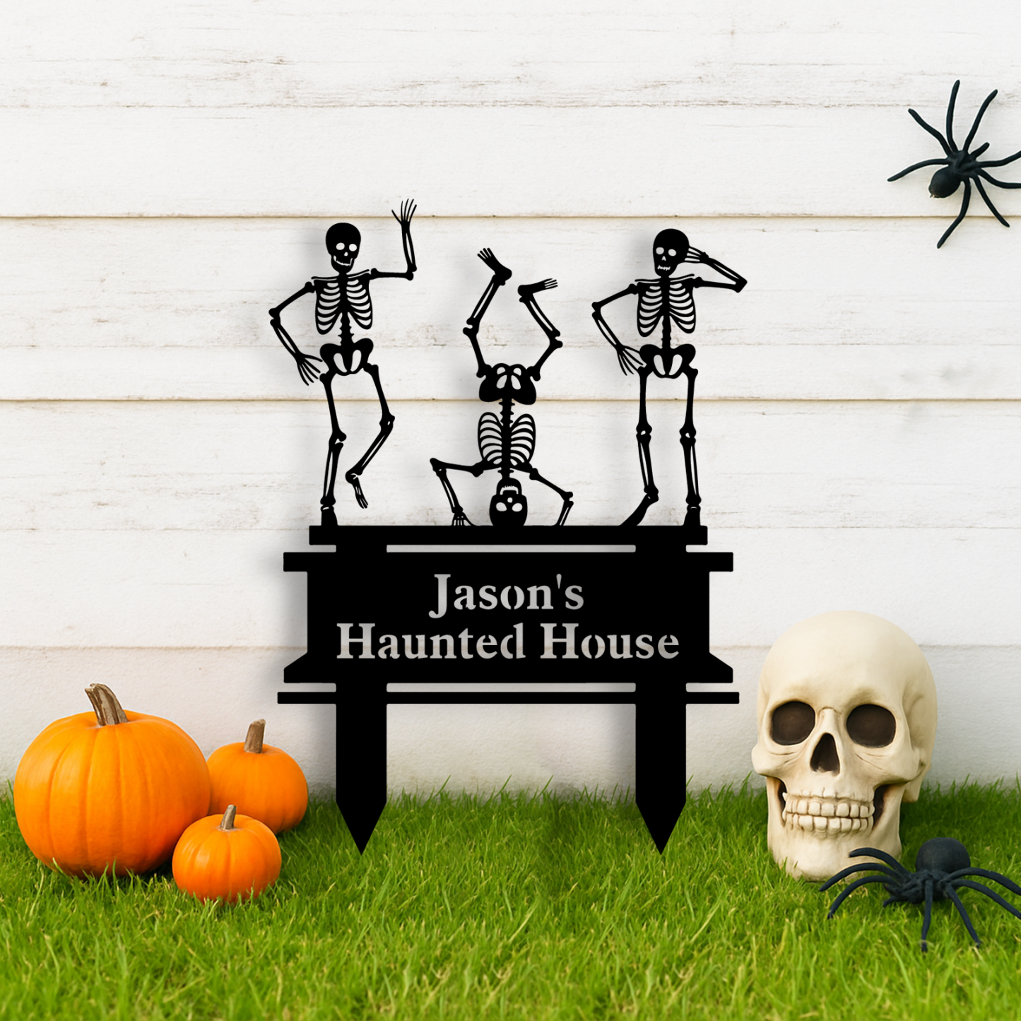 Personalized Skeleton Halloween Decor, Custom Halloween Outdoor Sign, Halloween Garden Sign, Metal Halloween Yard Stake, Custom Name Spooky Outdoor Decor