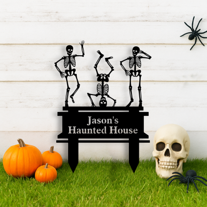 Personalized Skeleton Halloween Decor, Custom Halloween Outdoor Sign, Halloween Garden Sign, Metal Halloween Yard Stake, Custom Name Spooky Outdoor Decor