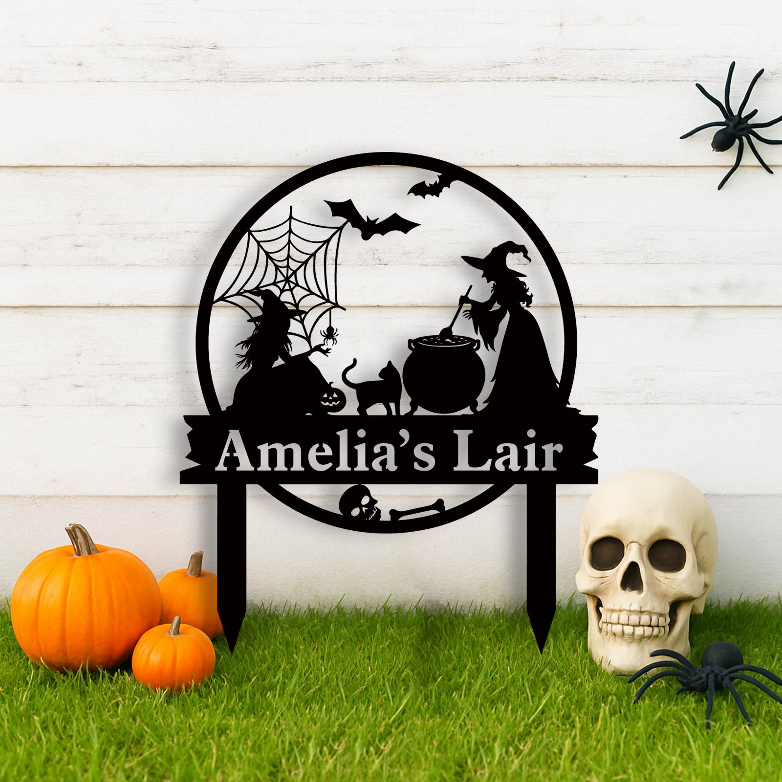 Personalized Metal Witch Garden Sign With Stakes Halloween Outdoor Decor Personalized Halloween Witches Stake, Witch Spooky Yard Stake