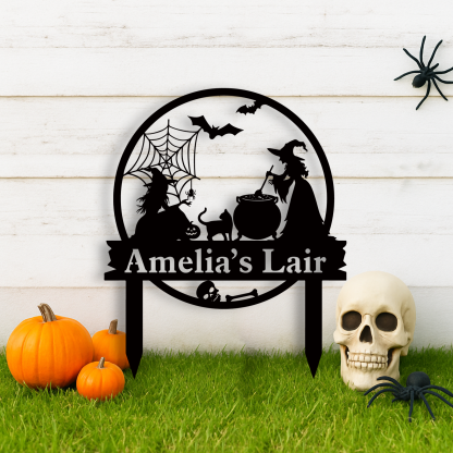 Personalized Metal Witch Garden Sign With Stakes Halloween Outdoor Decor Personalized Halloween Witches Stake, Witch Spooky Yard Stake