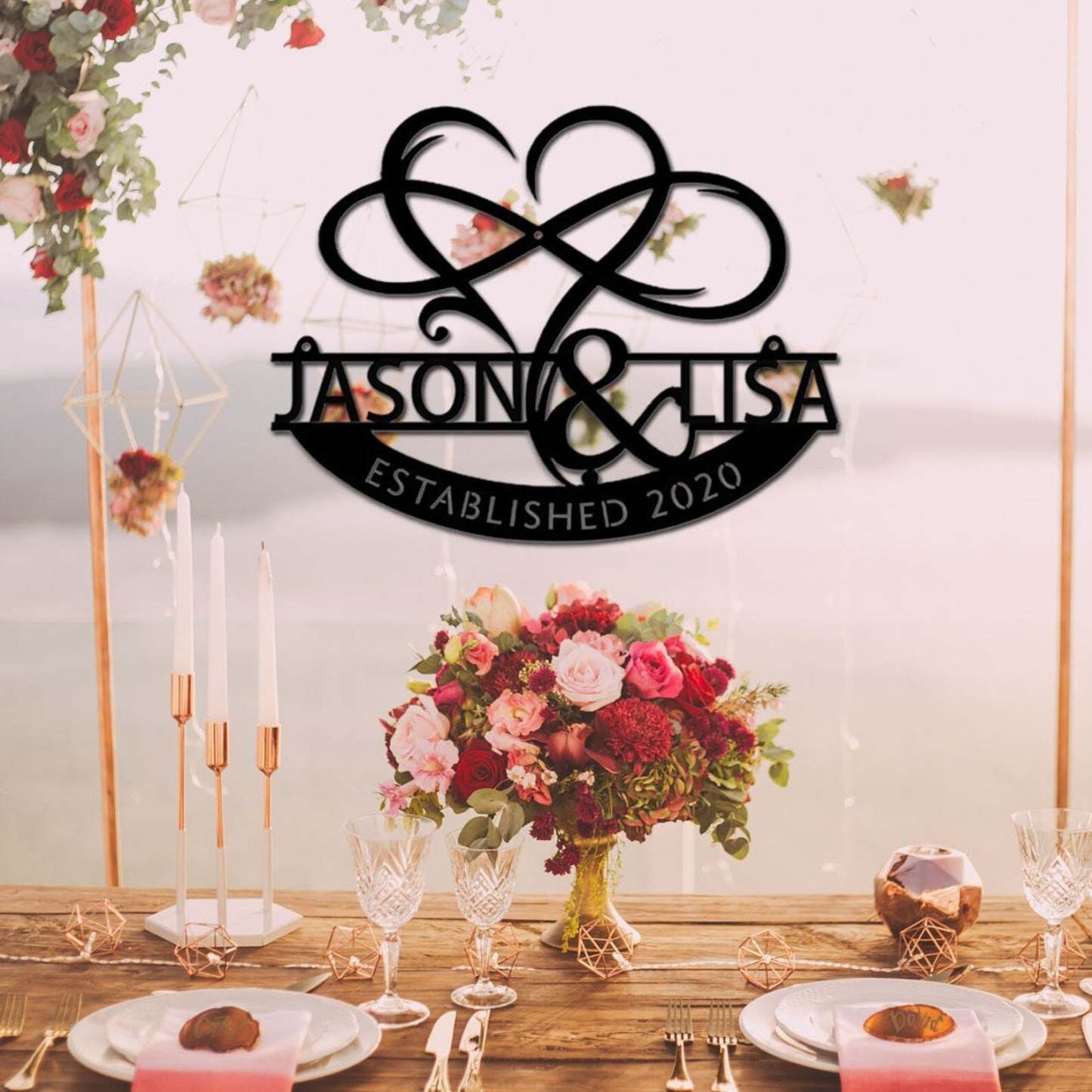 Custom Handmade Wedding Metal Sign of Name with Heart and Infinity-MetalsignX