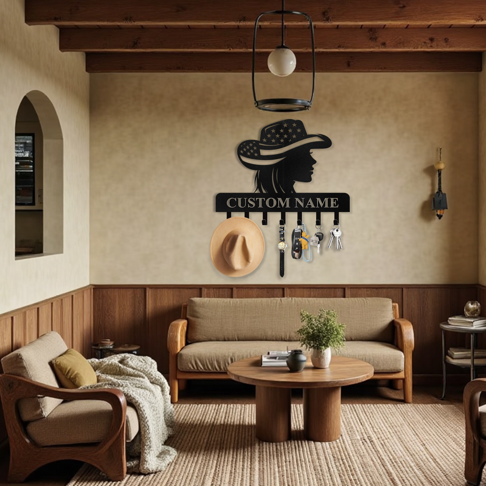 Personalized Cowgirl Metal Coat Hooks, Key Holder Wall Mount, Clothes Hat Key Rack Organizer, Western Wall Art, Key Hanger Wall Decor for Living Room Bedroom Kitchen Entryway Color06