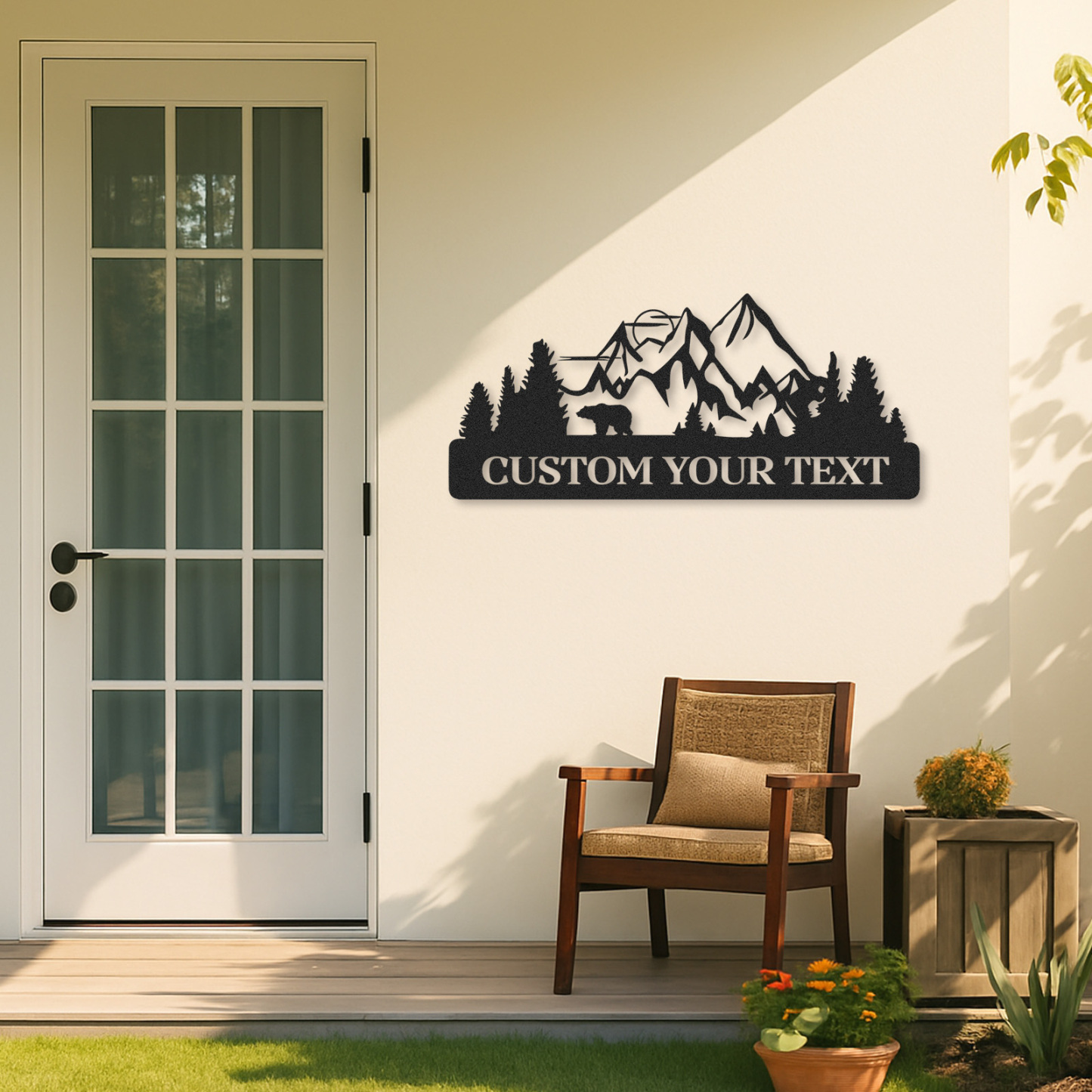 Custom Bear and Mountain Metal Sign, Personalized Cabin Decor, Outdoor Forest Name Sign for Campers