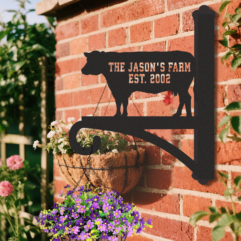 Custom Farm Plant Hanger Wall Bracket with Cow Design, Personalized Metal Hook for Hanging Plants, Bird Feeders, Outdoor Farmhouse Garden Decor