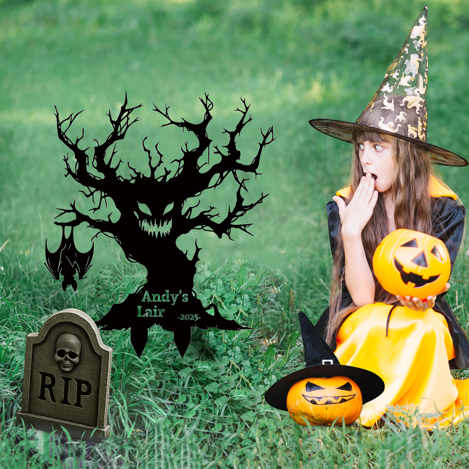 Custom Halloween Metal Garden Stake Halloween Metal Yard Art Sign Personalized Black Cat Scary Horror Outdoor Decor Spooky Season