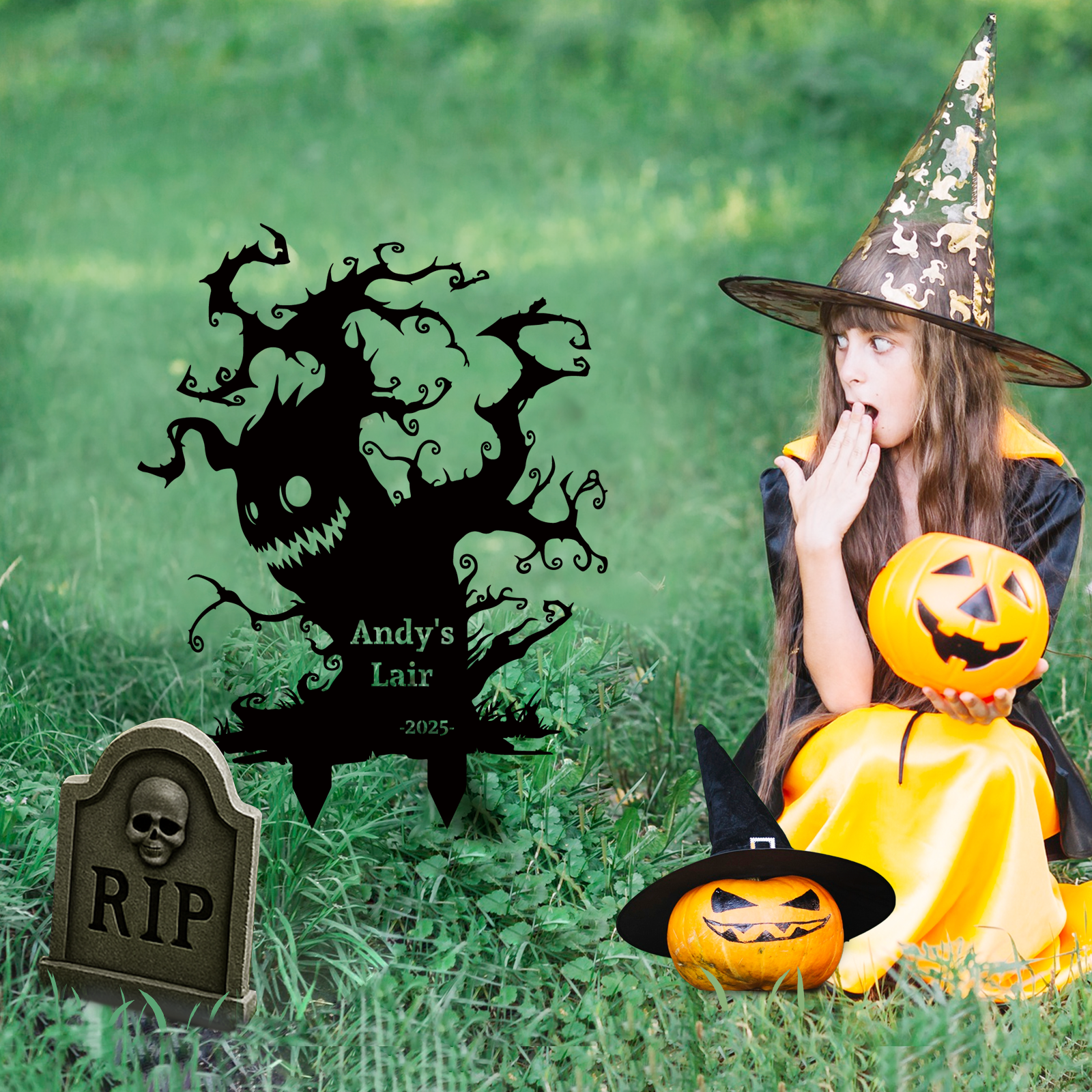 Custom Halloween Metal Garden Stake Halloween Metal Yard Art Sign Personalized Black Cat Scary Horror Outdoor Decor Spooky Season