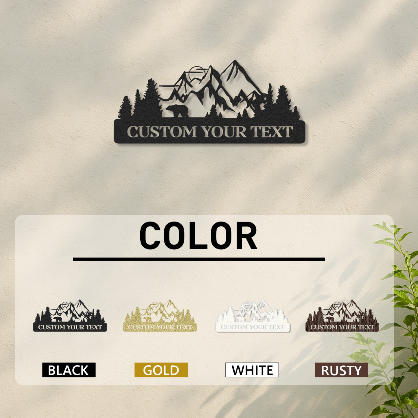 Custom Bear and Mountain Metal Sign, Personalized Cabin Decor, Outdoor Forest Name Sign for Campers