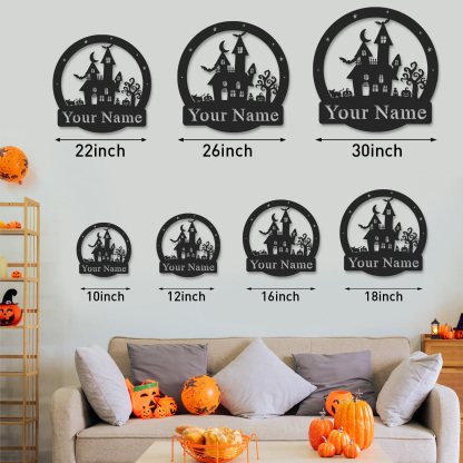 Personalized Halloween Haunted Castle Monogram Metal Sign, Haunted House Wall Sign, Spooky Halloween Wall Decor, Scary Metal Hanging Sign