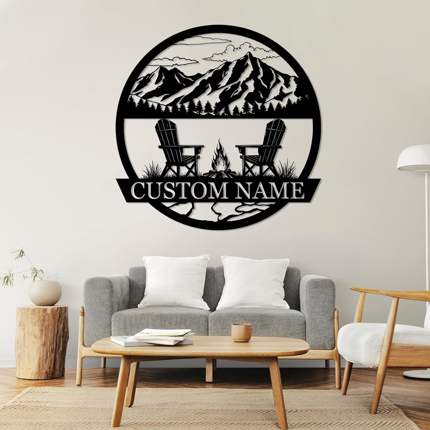 Rustic Campfire Metal Wall Decor , Mountain Scene for Outdoor & Indoor Spaces-MetalsignX