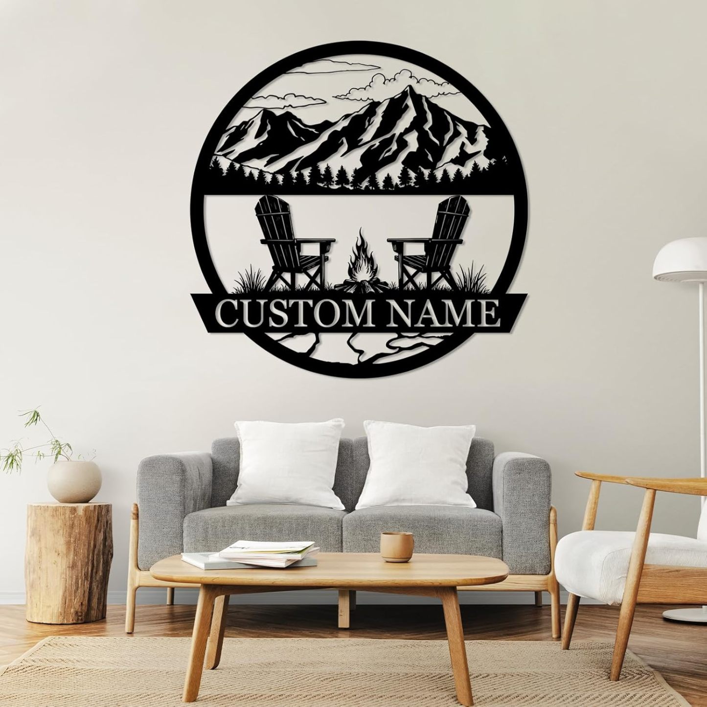 Rustic Campfire Metal Wall Decor , Mountain Scene for Outdoor & Indoor Spaces-MetalsignX